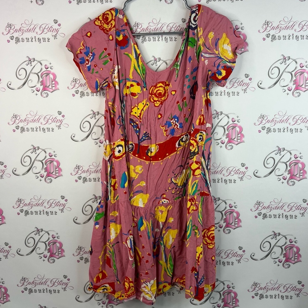 Hula moon Jams World dress abstract floral flowers tie dye Vibrant pink rainbow